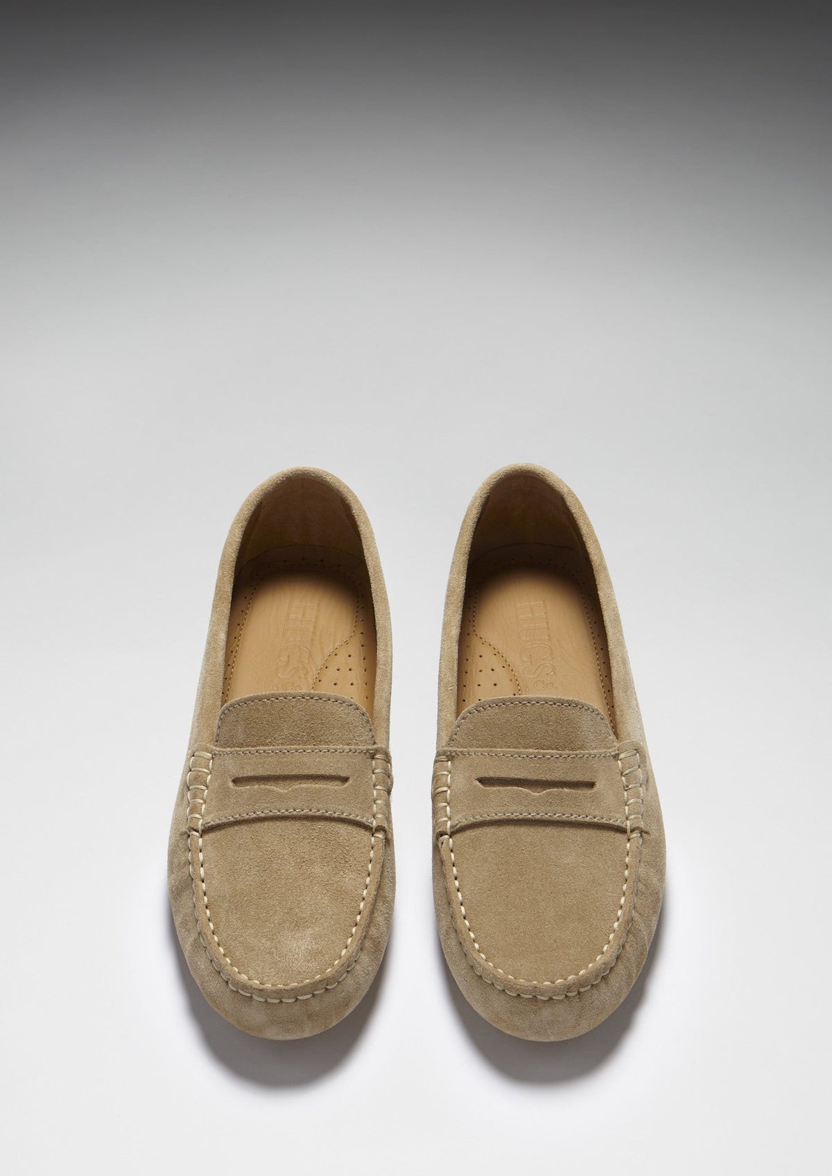 Hugs & Co. Women's Taupe Suede Penny Driving Loafers