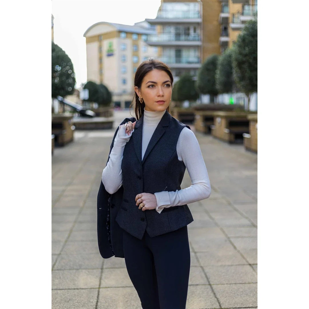 TruClothing Women's Black Tweed Herringbone Blazer and Waistcoat Set
