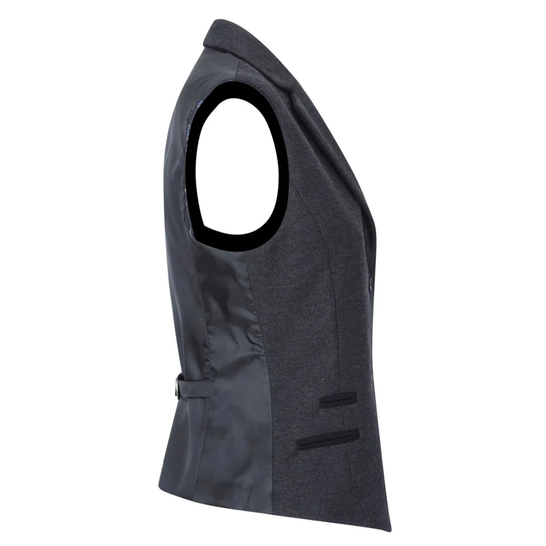 TruClothing Women's Black Tweed Herringbone Blazer and Waistcoat Set