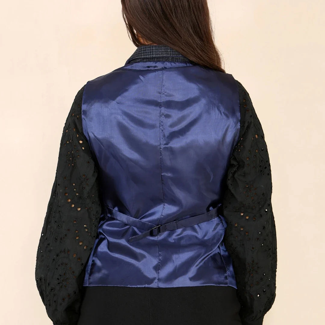 Women's Blue Tweed Check Waistcoat & Blazer Set by TruClothing