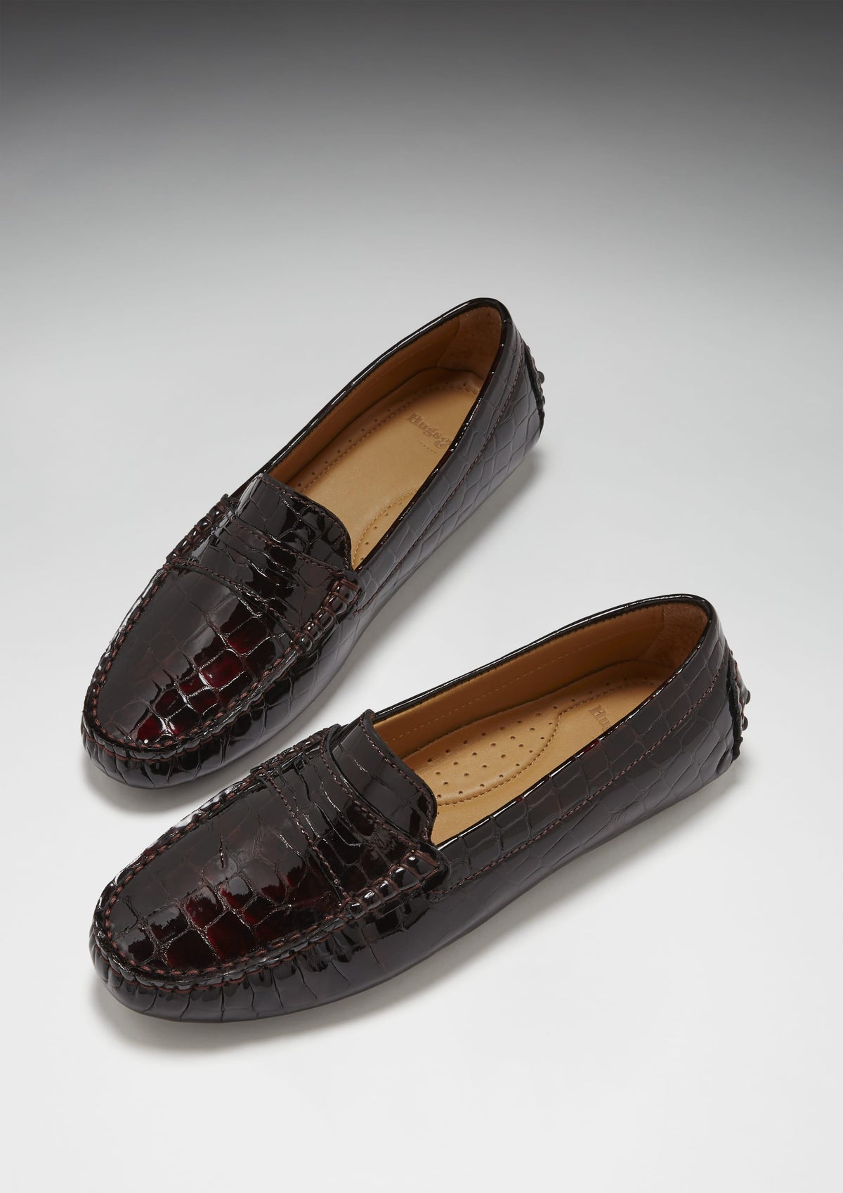 Hugs & Co. Women's Brown Croc-Print Patent Penny Loafers