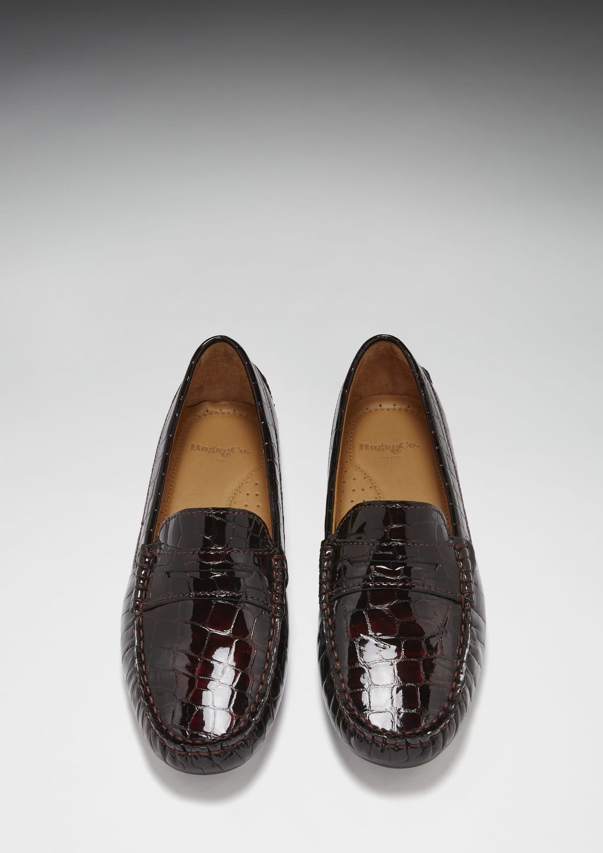 Hugs & Co. Women's Brown Croc-Print Patent Penny Loafers