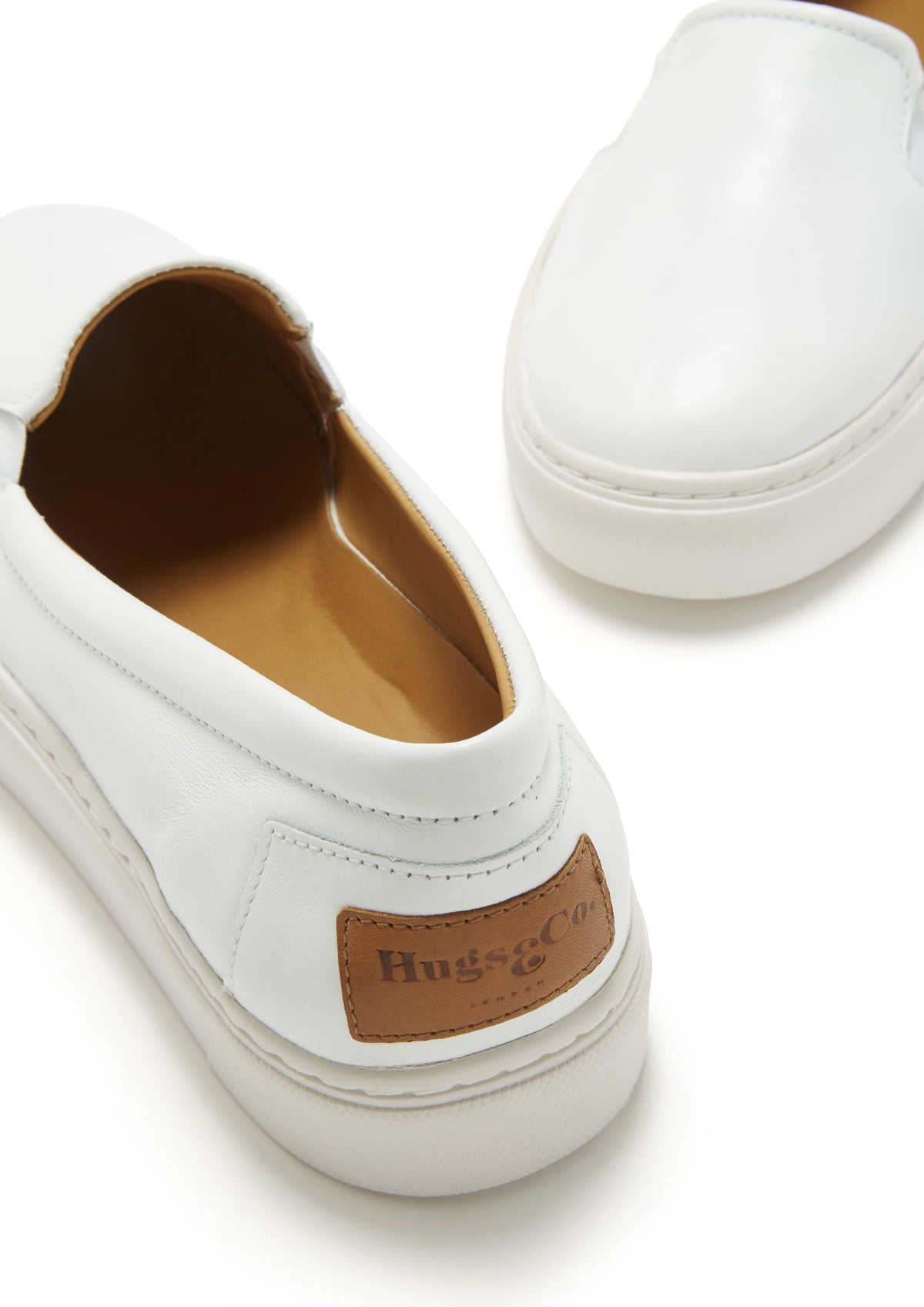 Hugs & Co. Women's White Leather Slip-On Sneakers
