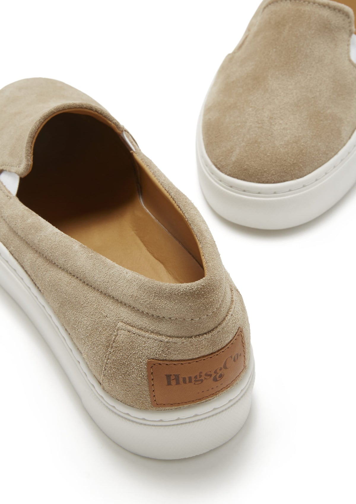 Hugs & Co. Women's Taupe Suede Slip-On Sneakers