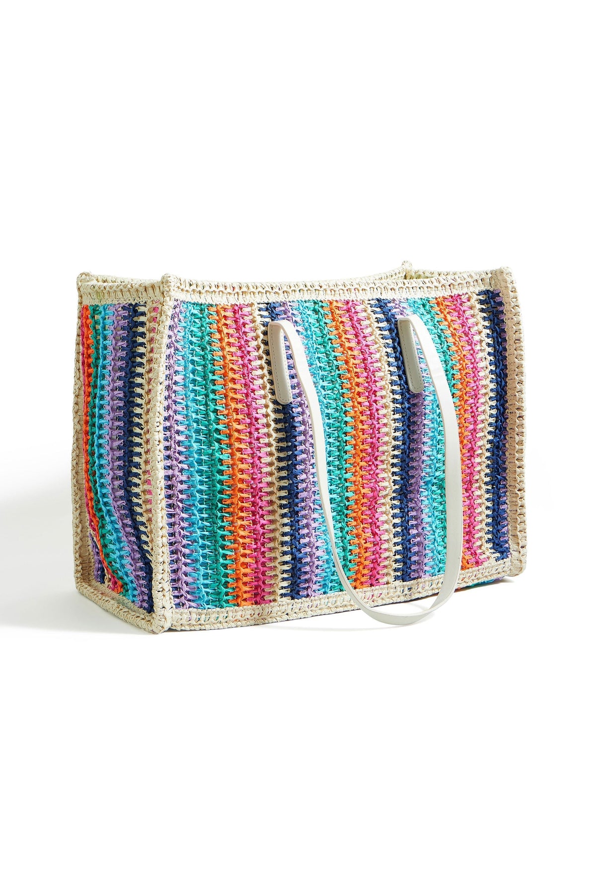 Woven Raffia Stripe Shoulder Bag - Bascora