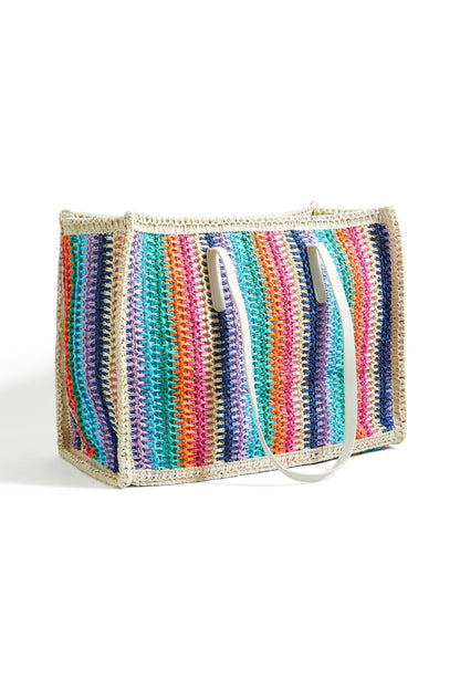 Woven Raffia Stripe Shoulder Bag - Bascora