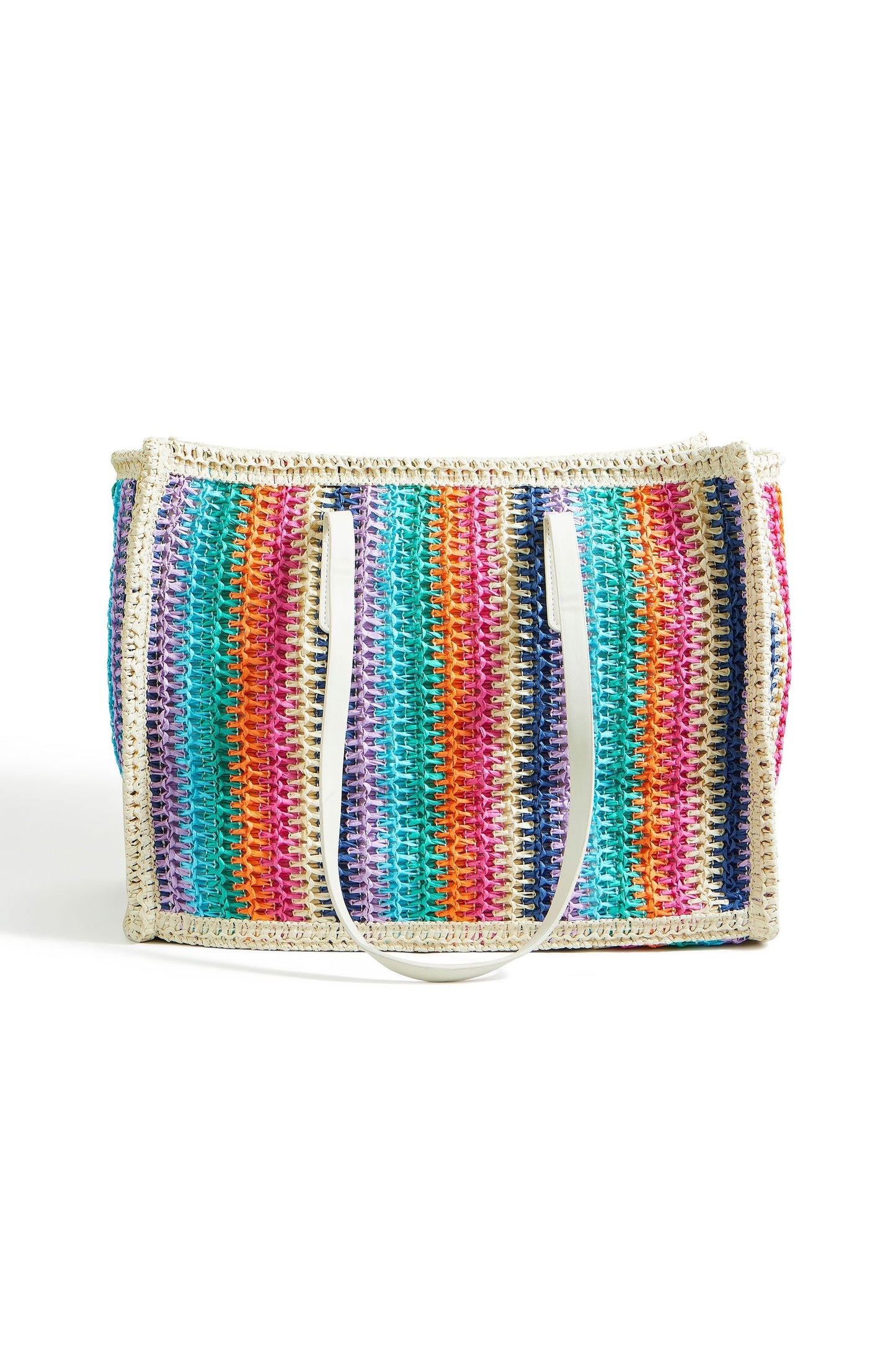 Woven Raffia Stripe Shoulder Bag - Bascora