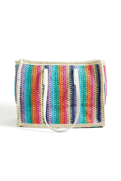 Woven Raffia Stripe Shoulder Bag - Bascora
