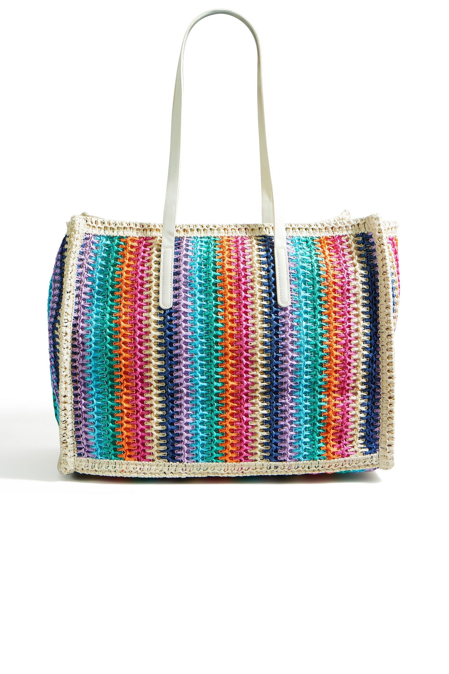 Woven Raffia Stripe Shoulder Bag - Bascora