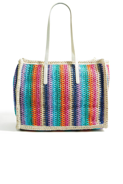 Woven Raffia Stripe Shoulder Bag - Bascora