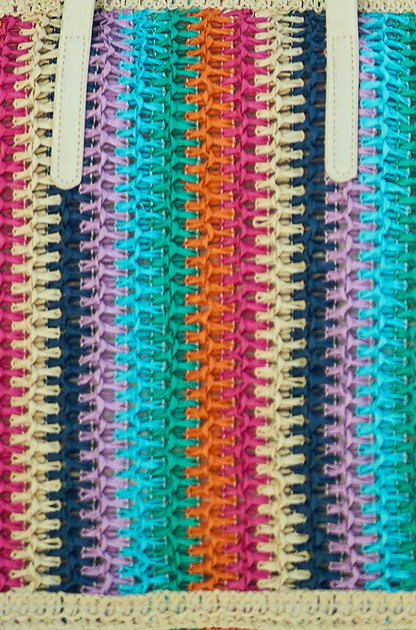 Woven Raffia Stripe Shoulder Bag - Bascora