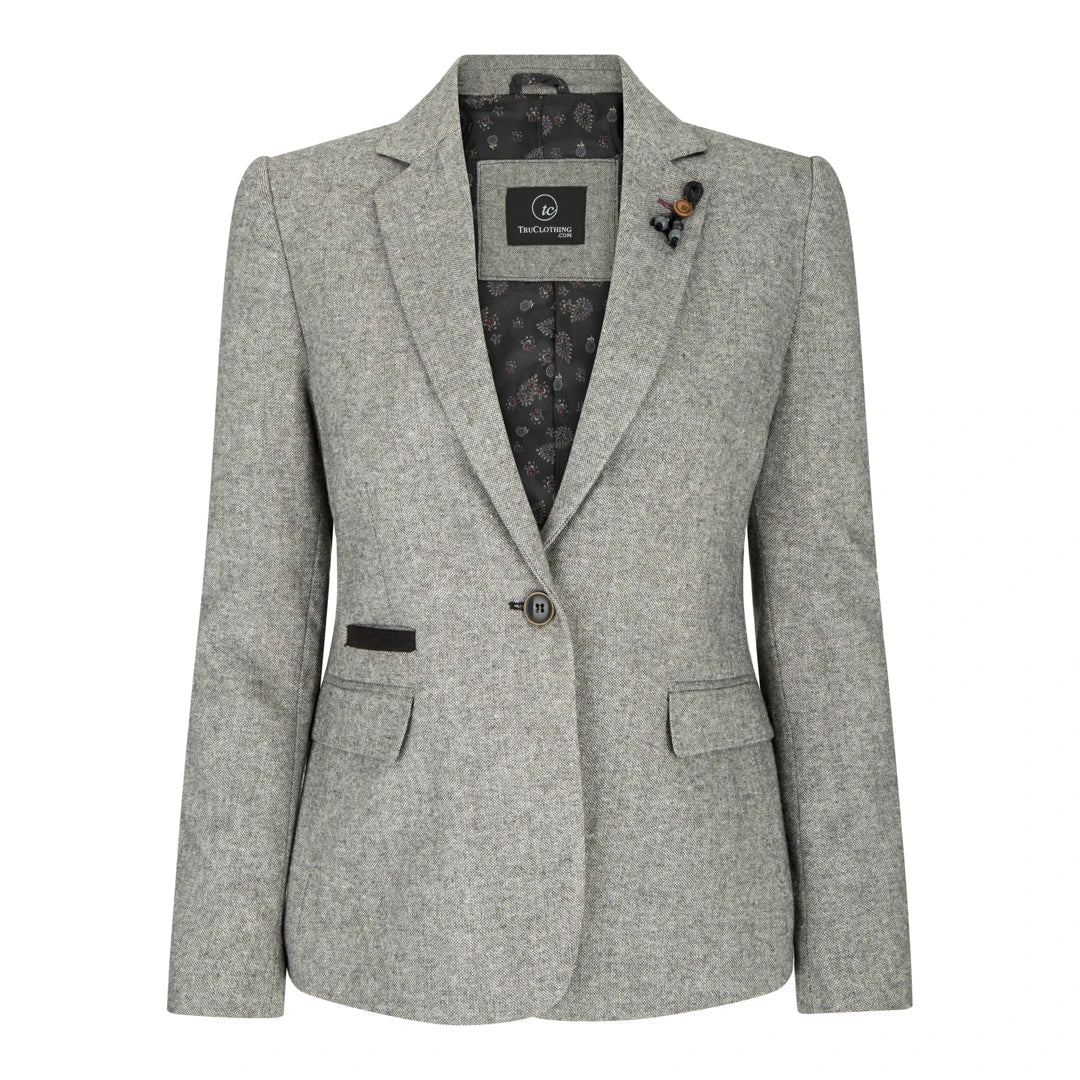 Women's Tweed Grey Blazer & Waistcoat with Elbow Patch 1920s Style by TruClothing