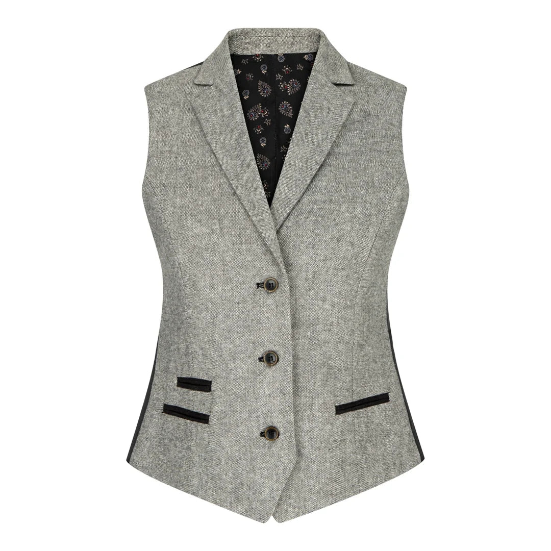 Women's Tweed Grey Blazer & Waistcoat with Elbow Patch 1920s Style by TruClothing