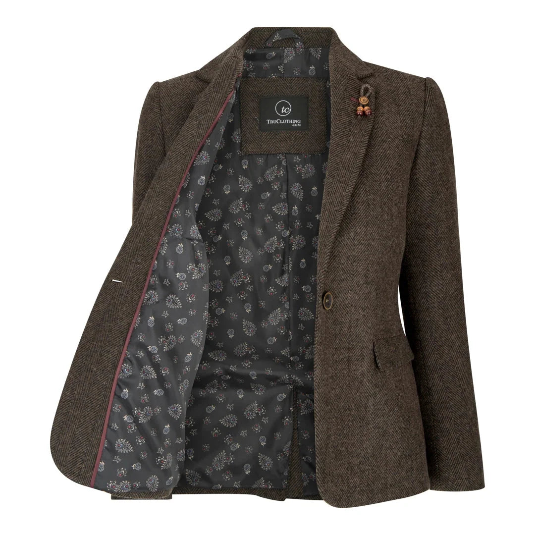 Women's Brown Tweed Blazer, Waistcoat & Trouser Classic Suit