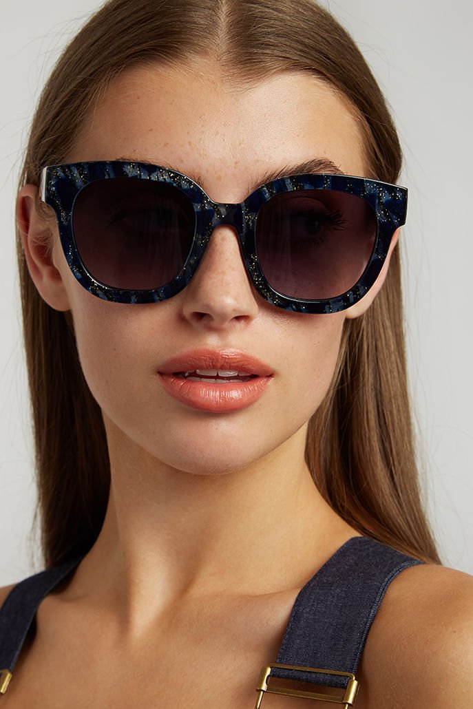 Zabi Glitter Tortoise Shell Sunglasses – Blue - Bascora
