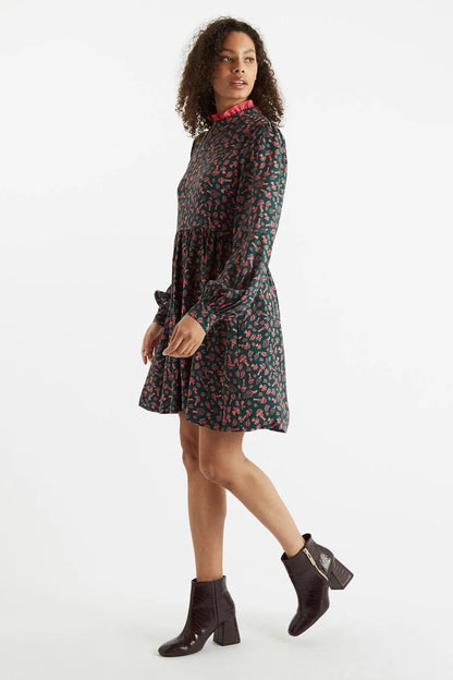 Zura Mushroom Magic Print Long Sleeve Mini Dress - Bascora