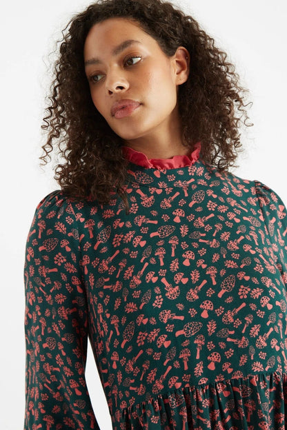 Zura Mushroom Magic Print Long Sleeve Mini Dress - Bascora