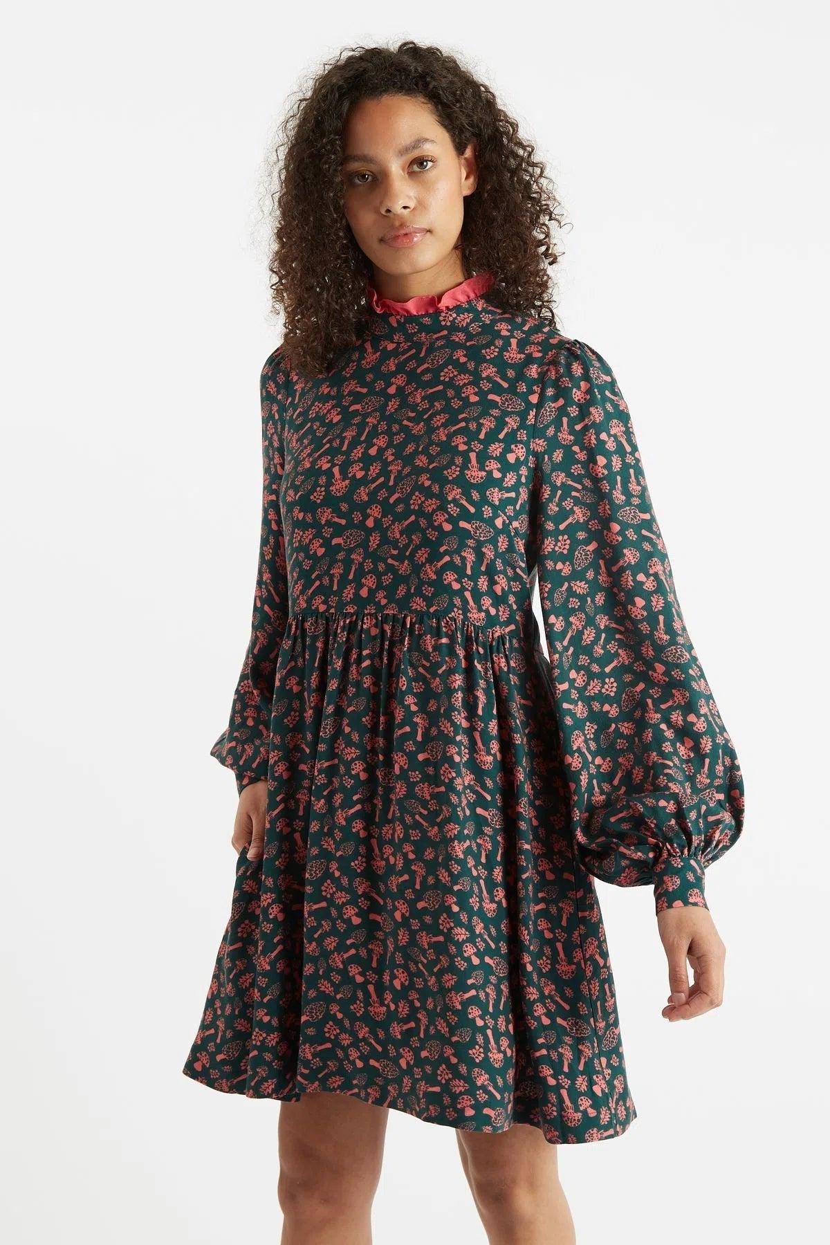Zura Mushroom Magic Print Long Sleeve Mini Dress - Bascora